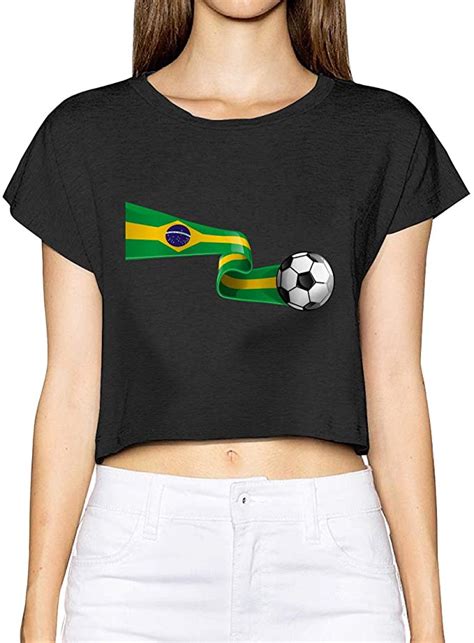 Brazil Soccer Girl S Crop Tops Summer Short Sleeve T Shirt Tops Tee Amazon Ca Clothing