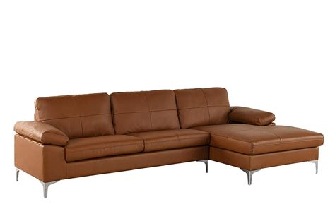Camel Large Leather Sectional Sofa L Shape Couch With Chaise 1087 W