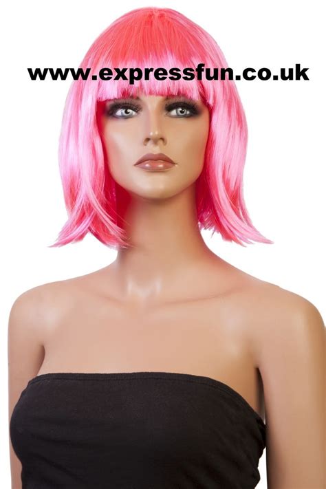 Neon Pink Shoulder Length Bob Style Fancy Dress Wigs Fancy Dress Wigs Shoulder Length Bob