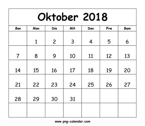Bitte wählen sie einen monat oder ein jahr aus den folgenden menüs. Kalender Oktober 2018 Zum Ausdrucken Leer | Calendar 2018 ...