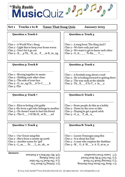 Jan Music Quiz Sheet 1 By The Daily Sparkle Issuu