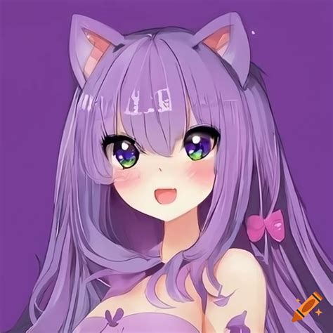 Kawaii Purple Cat Girl Illustration On Craiyon