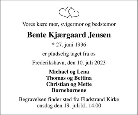 Bente Jensen Dødsannoncer I Danmark