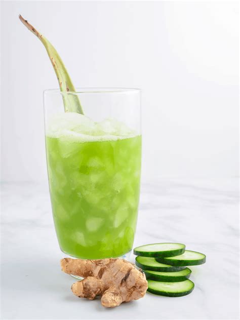 How To Make A Refreshing Aloe Vera Juice Recipe With Hydrating Cucumber Lemon And Ginger With