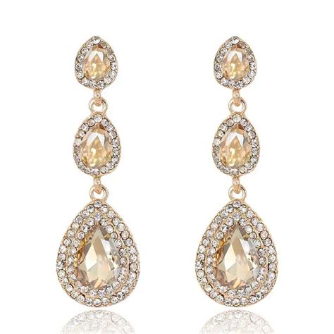 Champagne Crystal Drop Earrings Fashion Jewelry Female Gold Color