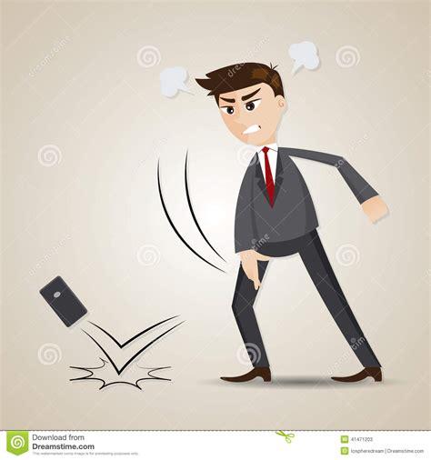 Cartoon Angry Businessman Throwing Cellphone Stock Vector
