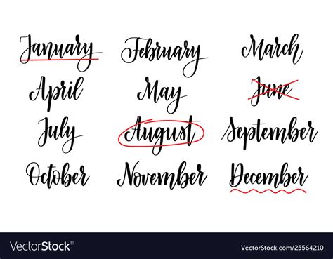 Calligraphy Months Names Abstract Calendar Vector Image