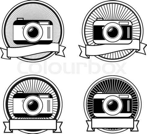 Black And White Camera Stamps Vintage Icons Stock Vector