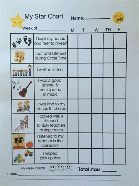 Free Behavior Charts For Kindergarten