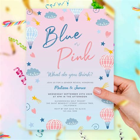 Blue And Pink Gender Reveal Invitation Card Template Online Maker