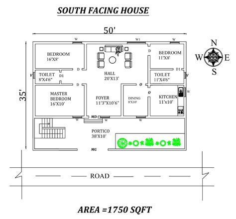 50x35 South Facing 3bhk House Plan As Per Vastu Shastra Autocad