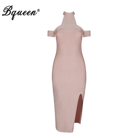 Bqueen 2017 Elegant Off The Shoulder Halter Bandage Dress With Slit On Sidebandage Dressdress