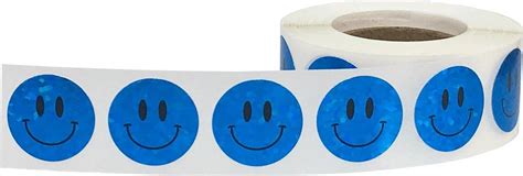 Blue Sparkle Happy Face Stickers 19 Mm 34 Inch Shiny Holographic
