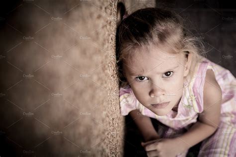 Portrait Of Sad Little Girl Containing Child Sad And Depression