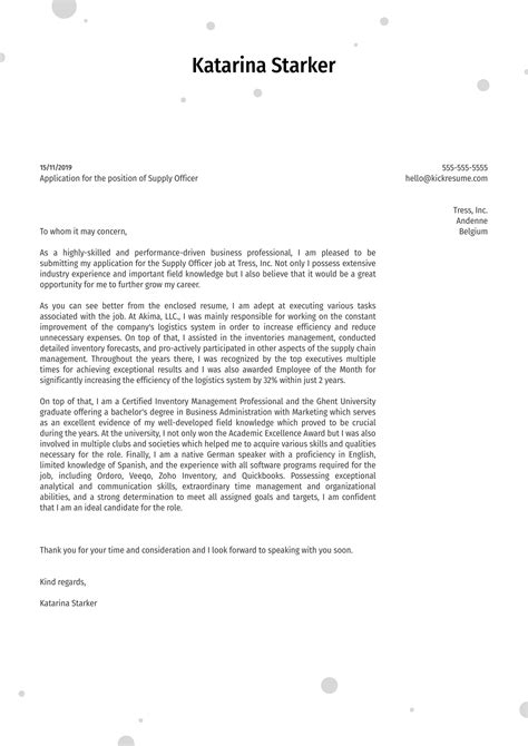 Supply Officer Cover Letter Sample Kickresume