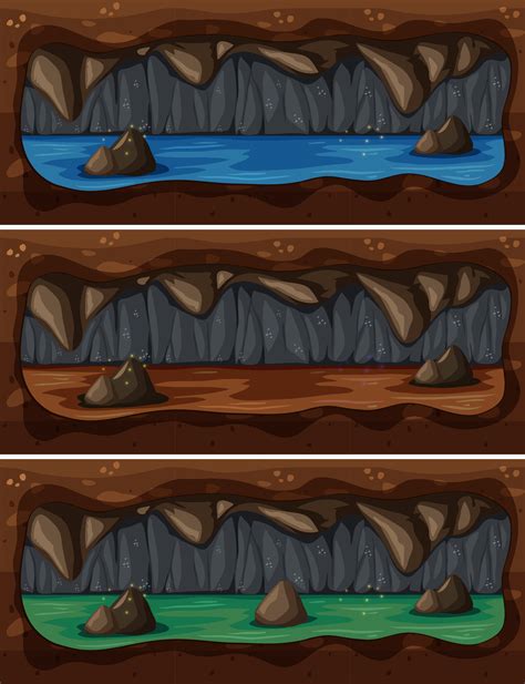 A Set Of Underground Cave River 419000 Vector Art At Vecteezy