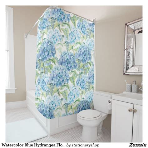 Watercolor Blue Hydrangea Flowers Shower Curtain Zazzle Flower