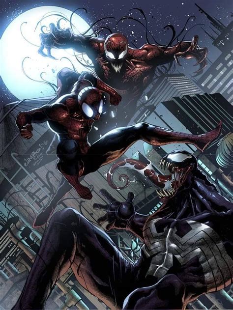 Spider Man Vs Carnage And Venom By Jimbo Salgado Symbiotes Marvel