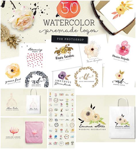 Premade Watercolor Logos Collection Free Download