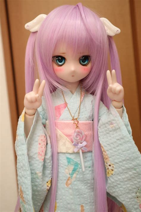 Anime Style Ball Jointed Doll~ •♢ Kimono Obi Long Hair Purple Hair Angel Wings