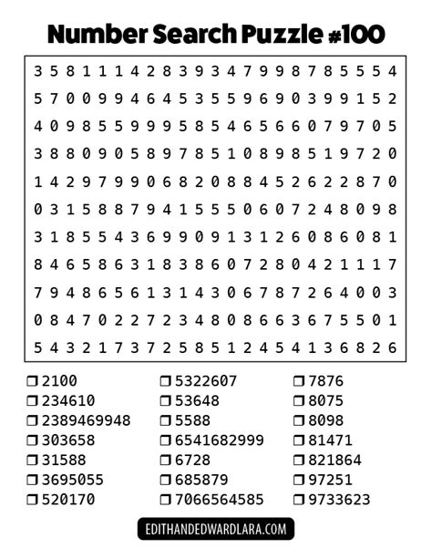 Number Search Puzzle Puzzle Number 100