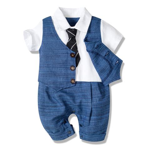 Baby Boy Clothes Summer Cotton Formal Romper Gentleman Newborn One
