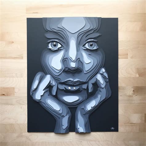 Grey Lady No 04 Layered Paperacrylic 16”x20” Art Paper Art