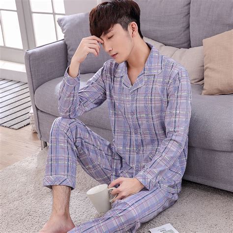 High Quality Cotton Long Sleeve Pajama For Men Spring Autumn Men