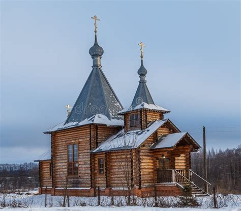 Wooden Church In A Field Covered With Snow Stock Image Image Of