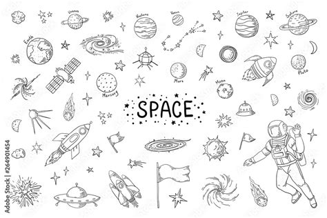 Doodle Space Trendy Universe Pattern Star Astronaut Meteor Rocket