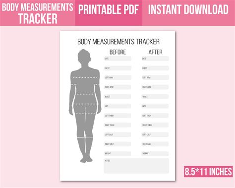 Body Measurement Tracker Weight Loss Tracker Printable Body Etsy