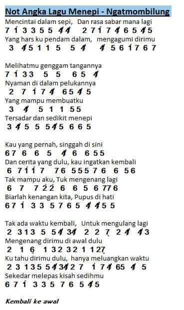 Mencintai dalam sepi dan rasa sabar mana lagi yang harus ku pendam dalam mengagumi dirimu. Not Angka Lagu Menepi - Ngatmombilung | Dunia Lirik Not Lagu