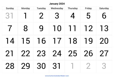 2024 January Calendar Big Numbers Today Results - Aubine Gavrielle