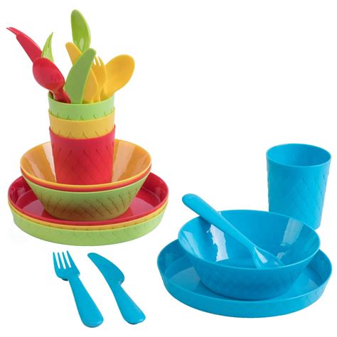 24 Piece Kids Dinnerware Set Plastic 4 Plates 4 Bowls 4 Cups 4 Forks