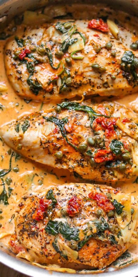 Make it in a cast iron skillet and put it in the oven for a simple, healthy meal. Creamy Tuscan Chicken with Spinach and Artichokes in 2020 ...