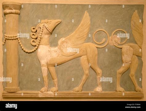 Minoan Alto Relieve Fresco De Un Grifo El Museo Arqueológico De