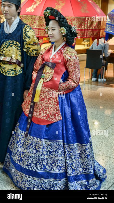Woman In Traditional Korean Costume Seoul South Korea Stock Photo