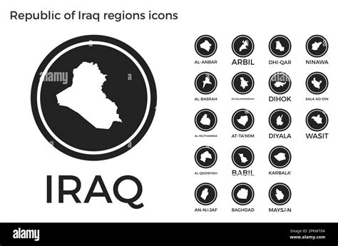 Republic Of Iraq Regions Icons Black Round Logos With Country Regions