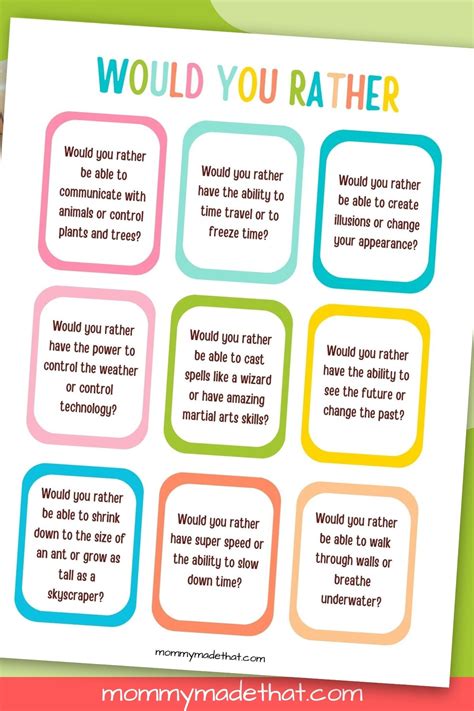 Would You Rather Questions For Kids Plus Free Printable Cards