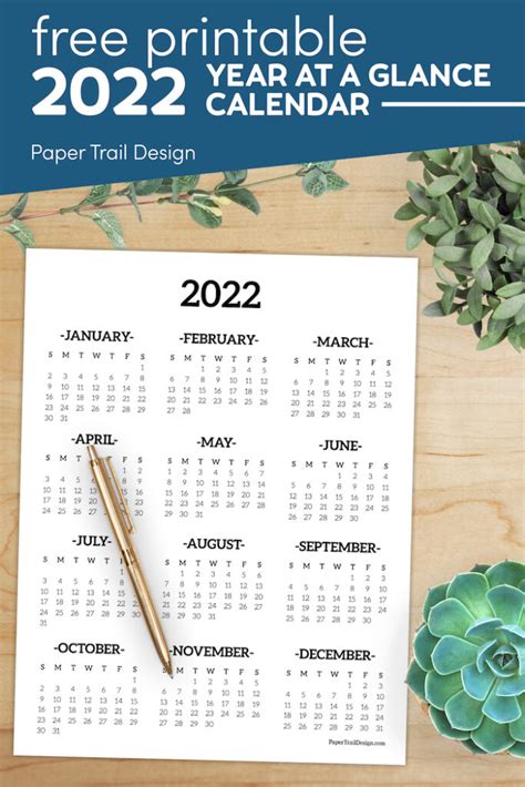 Calendar 2022 Printable One Page Paper Trail Design I