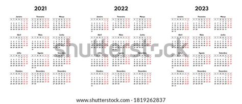 Simple 2021 2022 2023 Portuguese Calendar Stock Vector Royalty Free