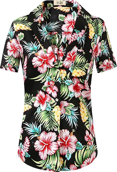 Sslr Womens Tropical Floral Relaxed Fit Casual Short Sleeve Hawaiian