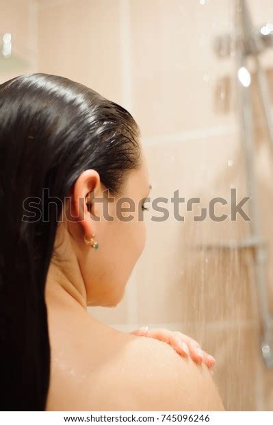 Girl Showering Shower Cabin Cubicle Enclosure Stock Photo 745096246