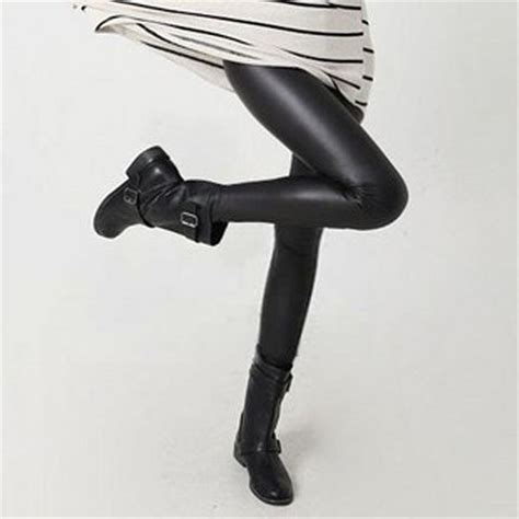 Women Hot Sexy Black Wet Look Faux Leather Leggings Slim Shiny Pants In