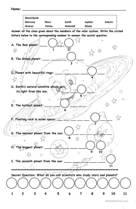 Our solar system is the system of planets and other objects that orbit our sun. Solar System worksheet - Free ESL printable worksheets ...