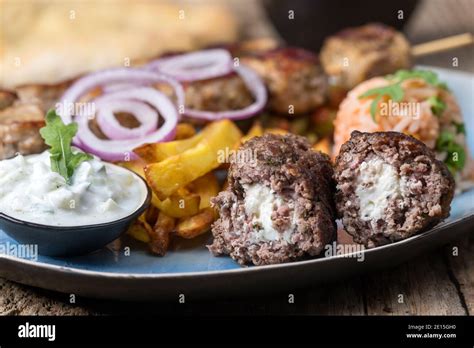 Greek Bifteki Meat With French Fries Stock Photo Alamy