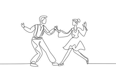 Continuous One Line Drawing Man And Woman Dancing Lindy Hop Or Swing