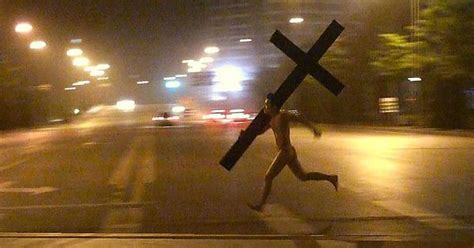 Naked Man Photographed In Beijing Running Carrying A Large Cross Imgur