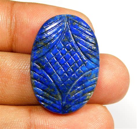 Natural Royal Blue Lapis Lazuli Carving Design Oval Gemstone Etsy Uk