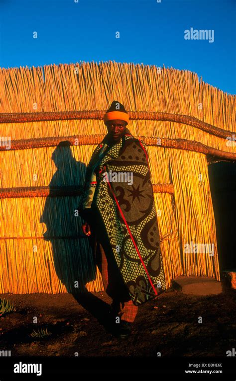 Basotho Man In Traditional Dress At A Cultural Village Near Golden Gate